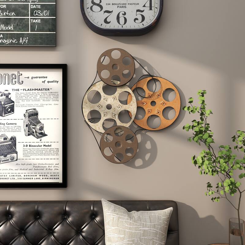 Multi Colored Metal Vintage Movie Reel Film Home Wall Decor