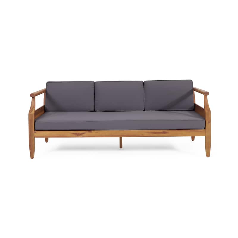 Roomfitters Modern 3-Seater Patio Sofa with Acacia Wood Frame and Charcoal Cushions, Dark Grey