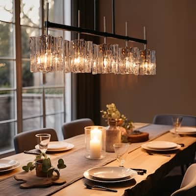 Kasy Mid-Century Modern 5-Light 35.4" Linear Smoke-gray Glass Island Chandelier for Dining Room
