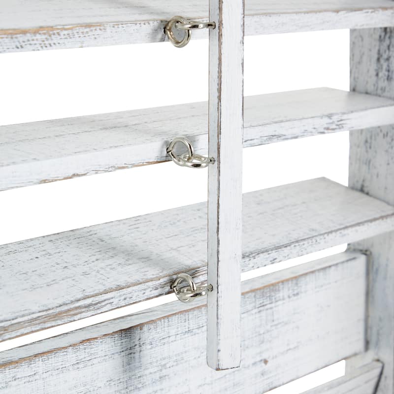 Wood Washed Shutter Top 3 Panel Room Divider Screen with Gray Distressing - White - Roche River Decor - 1"W x 47"L x 67"H