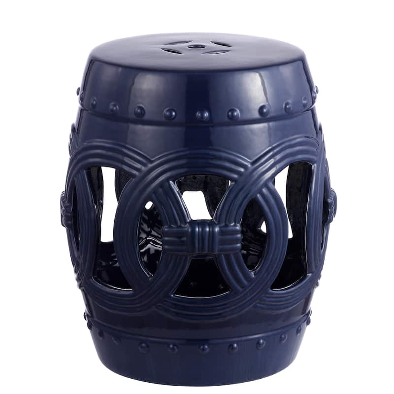 Lucky Coins 16" Chinese Ceramic Drum Garden Stool - Blue