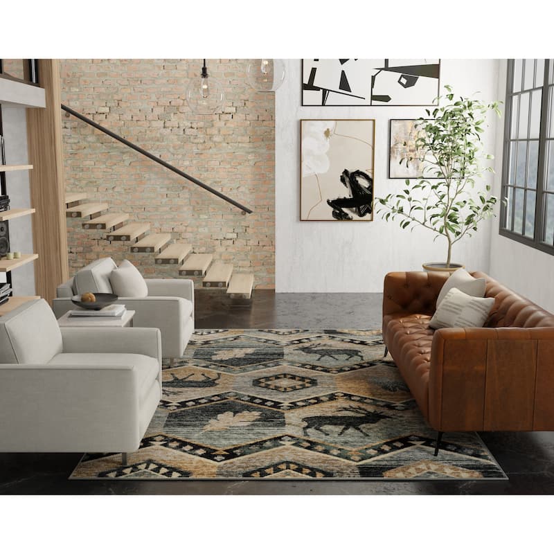 Carbon Loft Yoho Woodlands Rustic Tribal Rug - 2' x 7'7" Runner - Seafoam
