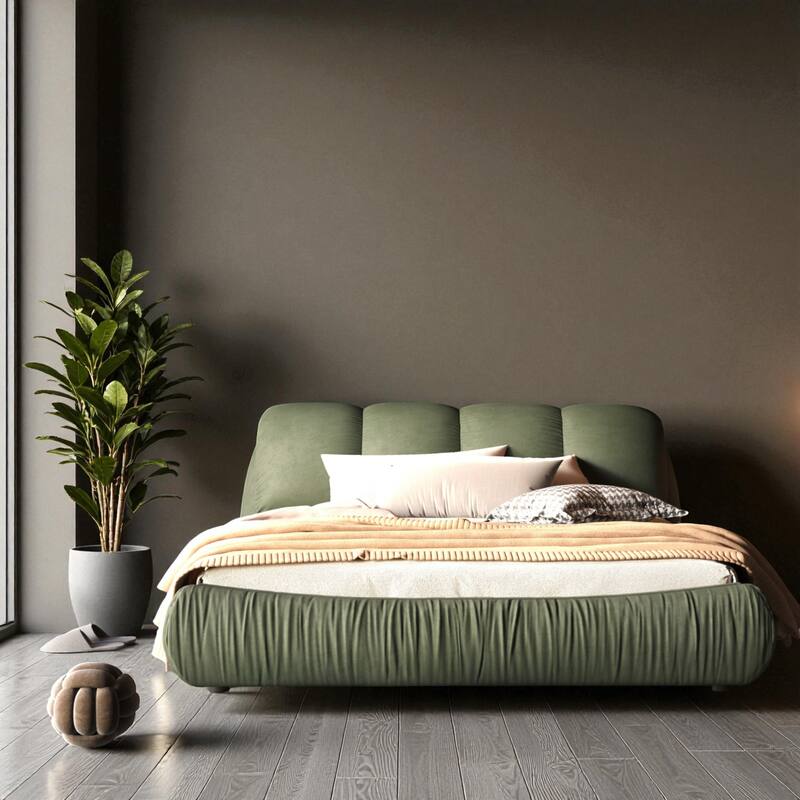 Queen/King Size Luxury Upholstered Platform Bed with Oversized Padded Headboard, Solid Wood Frame & Adjustable Mattress Height