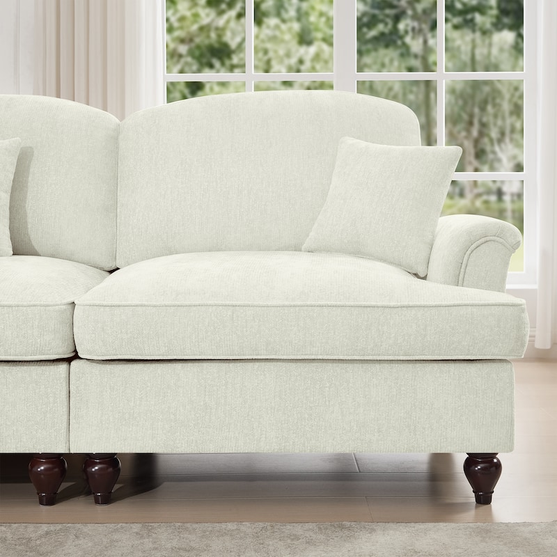 Mid-Century 2-Seat Sofa Couch with Flared Arms & Removable Ruffled Skirts, Retro Chenille Upholstered Loveseat for Living Room
