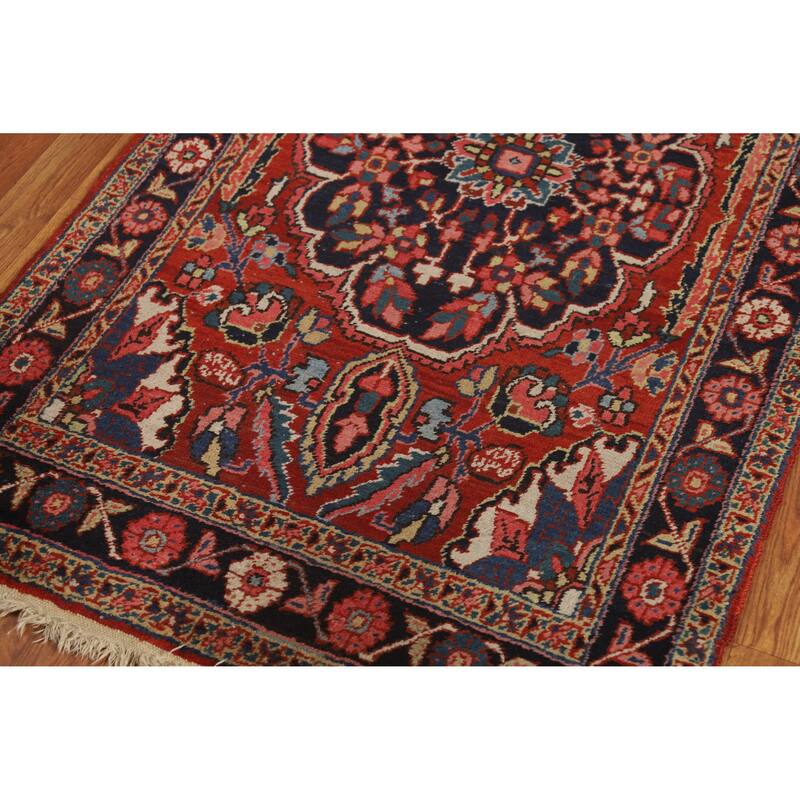 Hand Knotted Oriental 100% Wool Carpet Traditional Floral Red Heriz (serapi) Runner Rug - 12' 8'' X 3' 4''