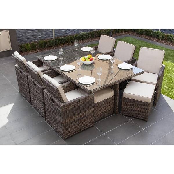 Shop Black Friday Deals On Alana 11 Piece Outdoor Wicker Conversation Set Patio Furniture Dining Set Garden Rattan Dining Chair Lounge Set Overstock 32478403 Grey
