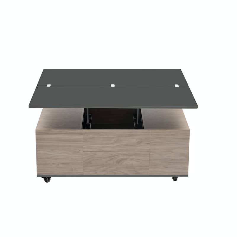 Modern Lift Top Coffee Table with Drawers & Shelves