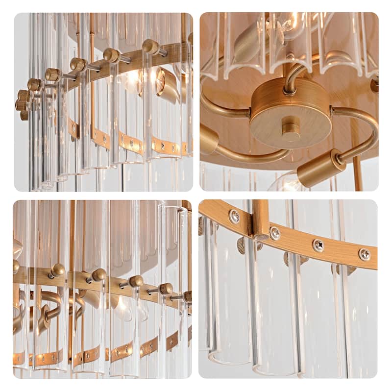 Casandra 18.7" 4-Light Hollow Half-cut Glass Drum Flush Mount - Brushed Brass