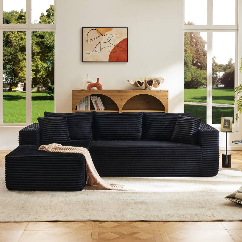 104" Upholstered No-Assembly Modular Sofa Chaise Sofa with Cupholders, Free Combination