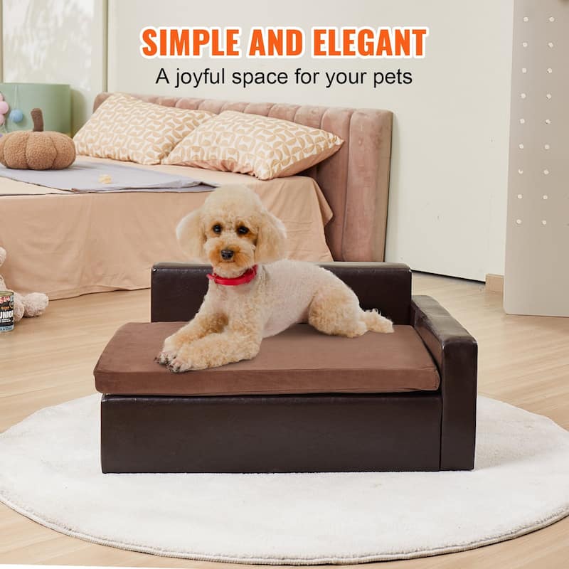 Brown Soft Faux Leather Dog Sofa Couch Perfect for Indoor Pets Suitable for Various Places