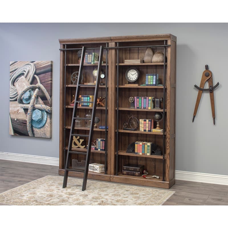 Avondale 8' Tall Bookcase Wall With Ladder, Storage Organizer, Display Shelf for Office, Brown - 80"W x 94"H x 15"D - Brown