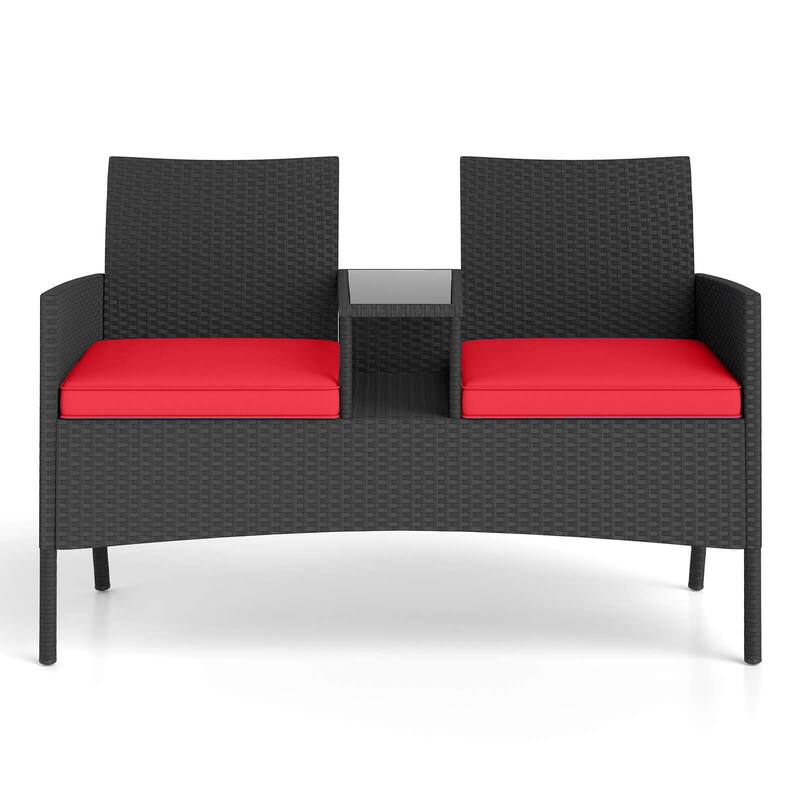 Costway Patio Loveseat with Built-in Table Soft Cushions & Tempered - See Details