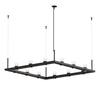 Sonneman Lighting Intervals Satin Black 4-inch LED Square Pendant, Clear Etched Cylinder Shade