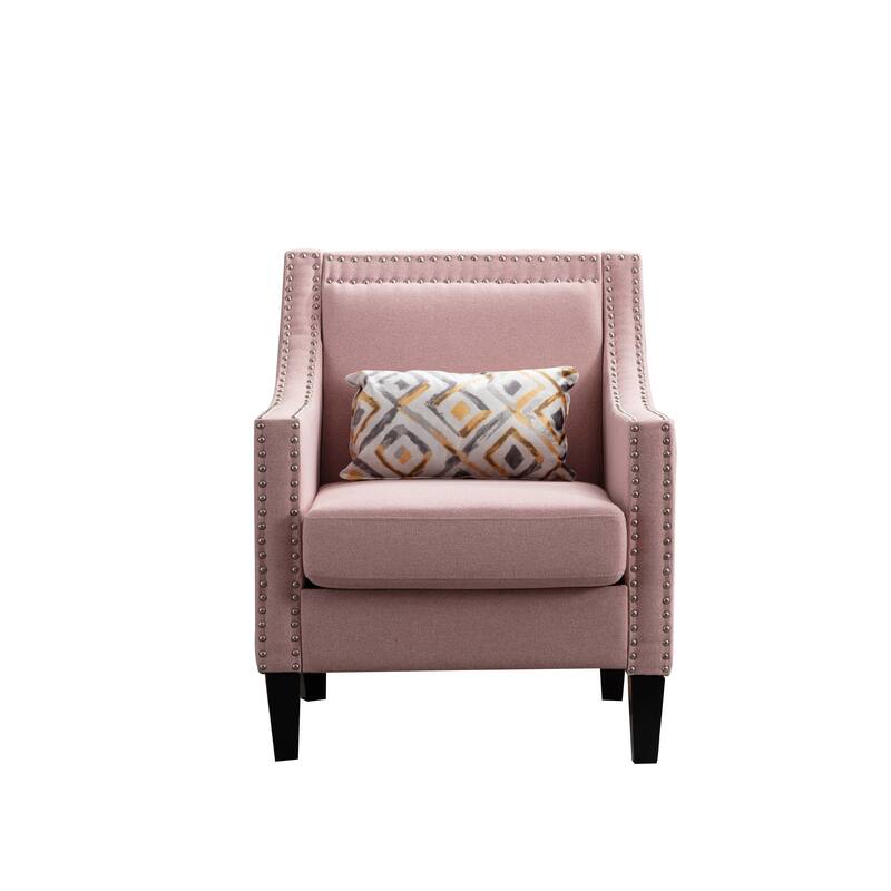 Linen Nailhead Accent Solid Wood Leg Living Room Armchair