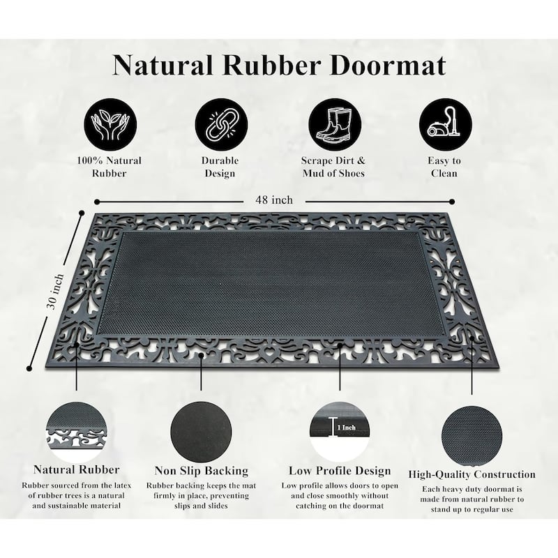 A1HC Rubber Pin Mat Paisley Border Heavy Duty Double Door Doormat 30"X48", Black