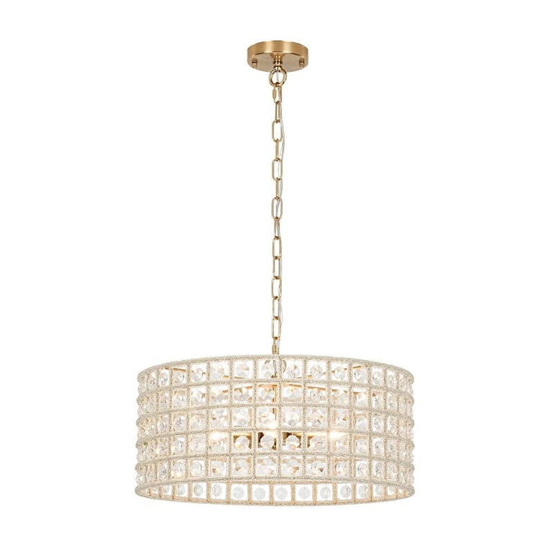 Mid-Century Modern 4-Light Crystal Round Drum Lantern Chandelier