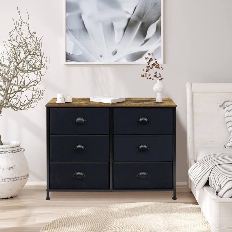 Sorbus Small Dresser with 6 Drawers - Wood Farmhouse Décor Style Shelf Top