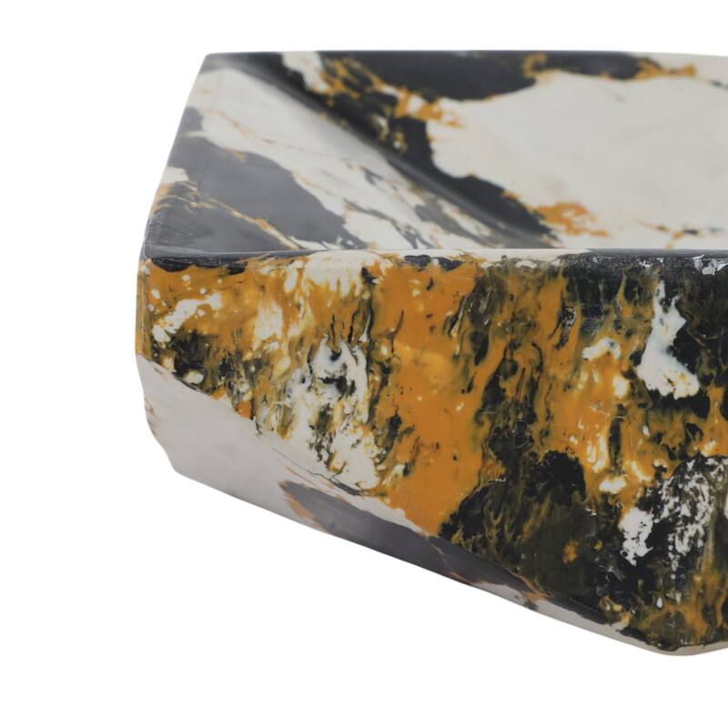 Stone Marble Decorative Bowl Geometric Design Vein Finish - 4" Black - 8" x 8" x 3.5"