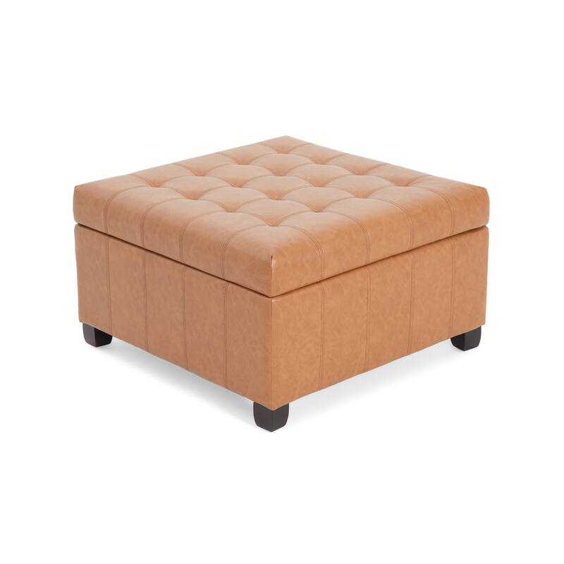 Upholstered Tufted PU Leather Storage Ottoman with Soft Close