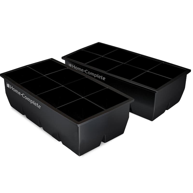 Large Ice Cube Tray - BPA-Free and Flexible Silicone Mold Makes Eight 2x2-Inch Cubes by Home-Complete - Black