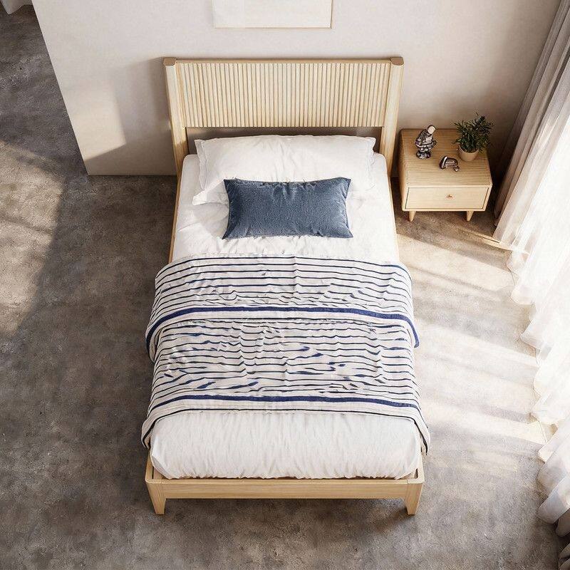 Solid Wood Twin Bed Frame Platform Bedframe with Headboard Grille Style