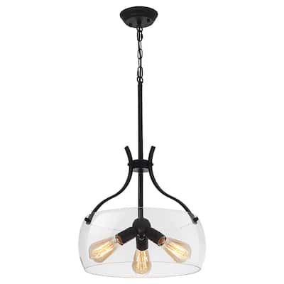 Simple and elegant 3-light metal frame pendant lamp with adjustable height chain and glass lampshade