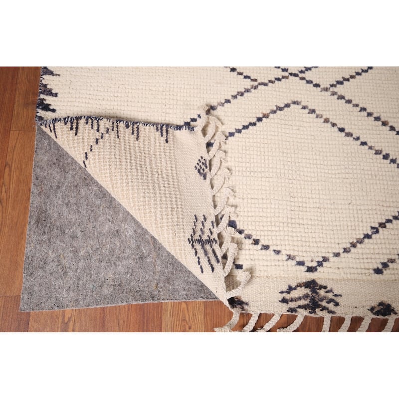 Trellis Geometric Ivory Moroccan Area Rug Handmade Wool Carpet - 7'11"x 10'9"