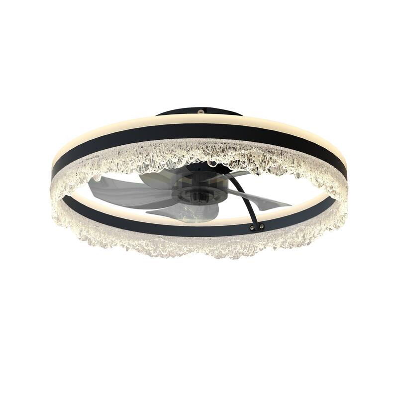 LunaDrift 16"20"24" Modern Black Crystal Smart Flush Mounted Ceiling Fan with Light, Dimmable Bedroom Ceiling Fan w/Remote