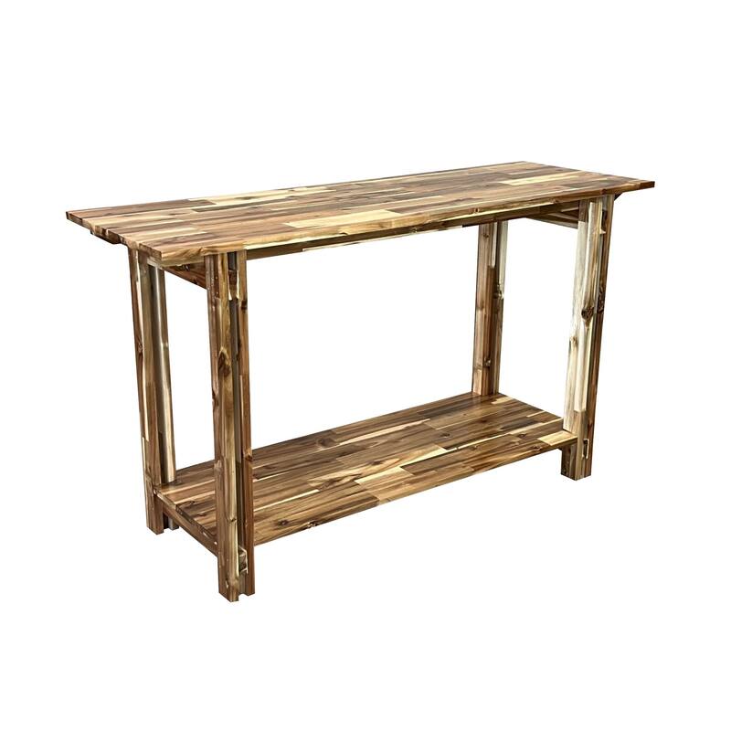 Acacia Wood Architectural Console Table with Shelf - Natural