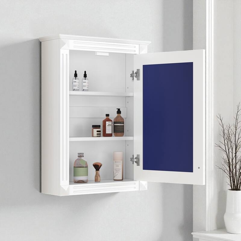 20" Wall Mounted Bathroom Medicine Cabinet with Mirror, Adjustable Shelf Storage Cabinet Over Toilet, Solid Wood Frame