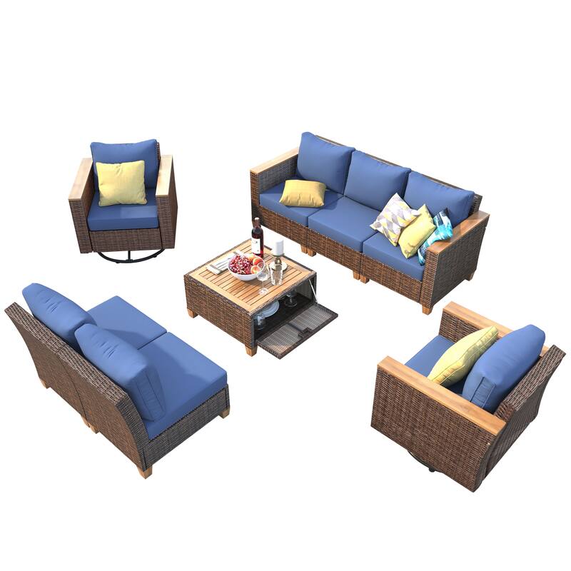 8-Piece Wicker Outdoor Patio Furniture Set with Thick Cushion, Rattan Patio Swivel Rocking Chairs Set