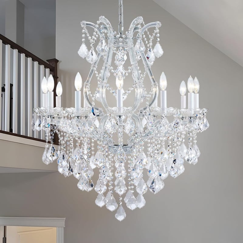 KAYLA Large Crystal Chandelier-24-Light Chandelier Light Fixture Modern Maria Theresa Crystal Chandeliers