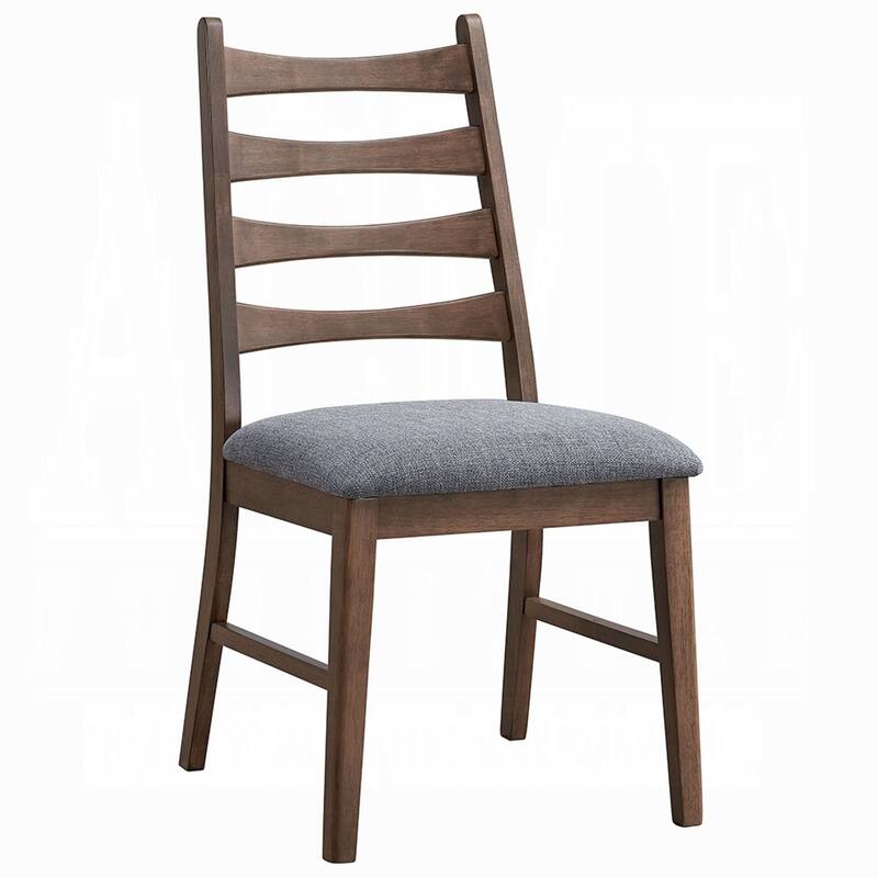 Mea Dining Side Chair Set of 2, Slatted, Dark Gray Linen Seat, Brown