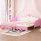 preview thumbnail 1 of 36, Roomfitters Twin Extending Daybed with Lights, Modern Upholstered Princess Daybed Featuring Crown Headboard Pink - Twin