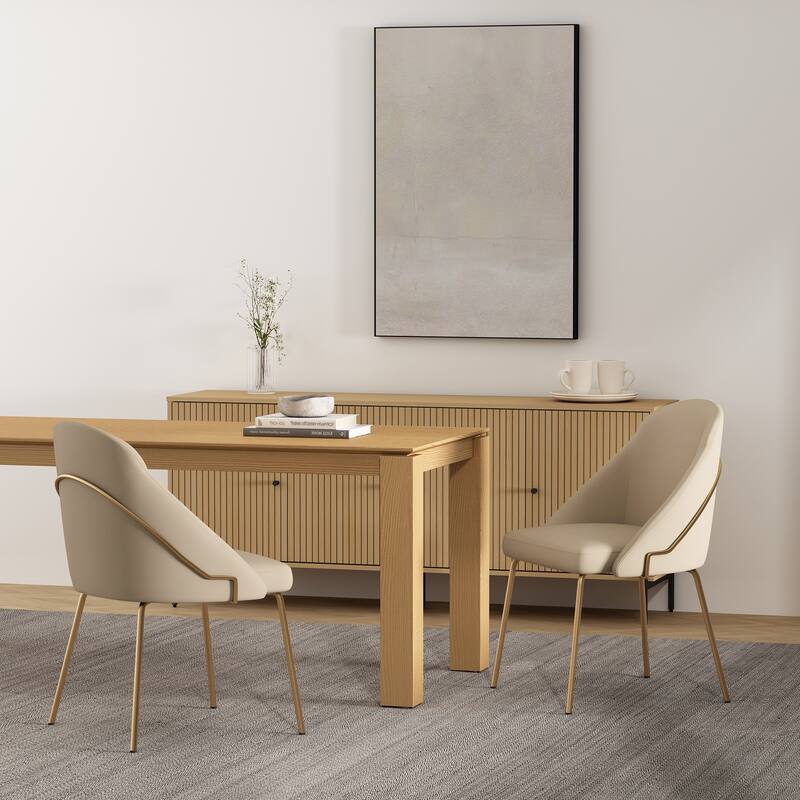 Manhattan Comfort Gracie Leatherette Dining Room Chair - Set of 2 - Tan and Gold