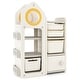 preview thumbnail 1 of 9, Multipurpose Toy Chest and Bookshelf with Mobile Trolley for Bedroom - 34" x 15" x 47"