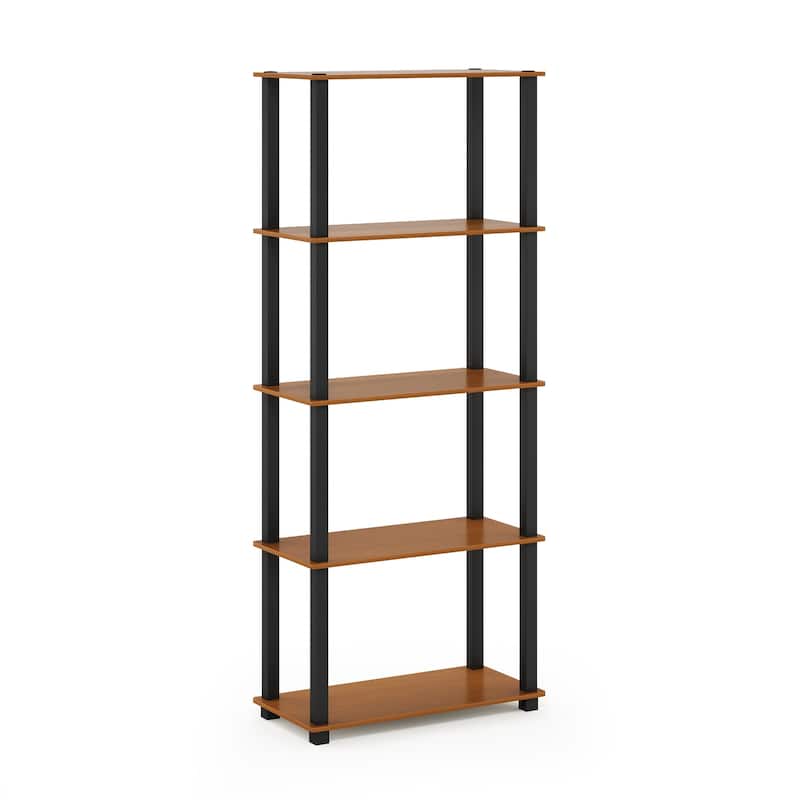 5 Tiers Wood Household Shelving Unit in Light Cherry/Black (23.6 in. W x 57.4 in. H x 11.6 in. D) - 23.6