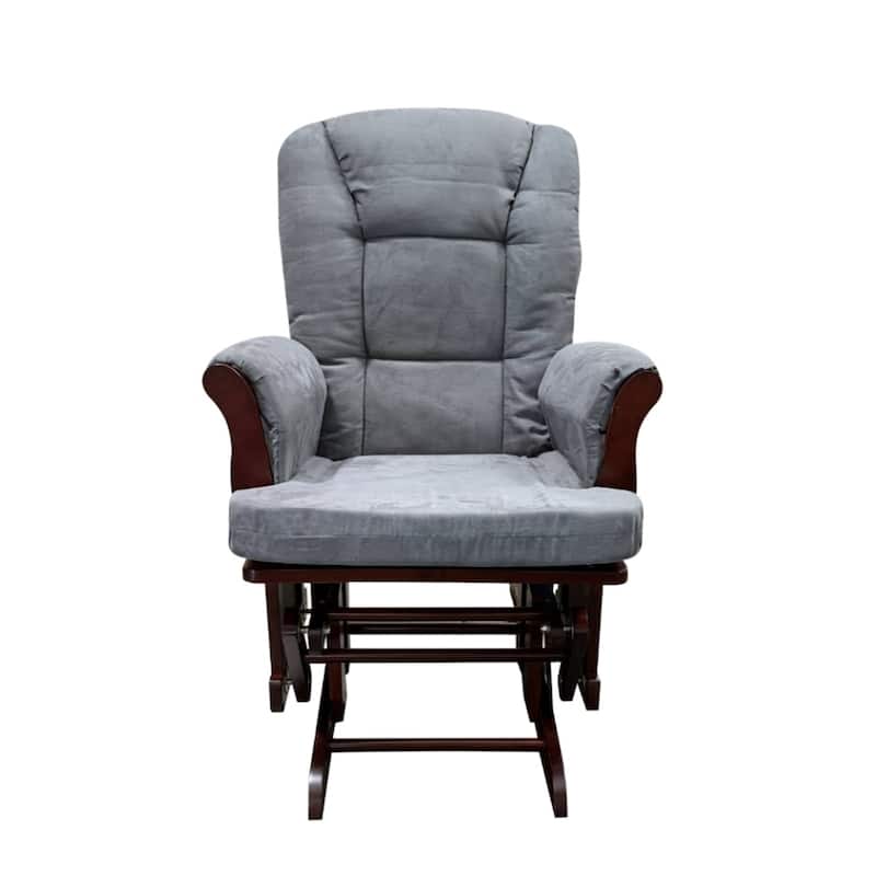 Grey Microfiber Fabric and Wooden Glider Chair with Ottoman