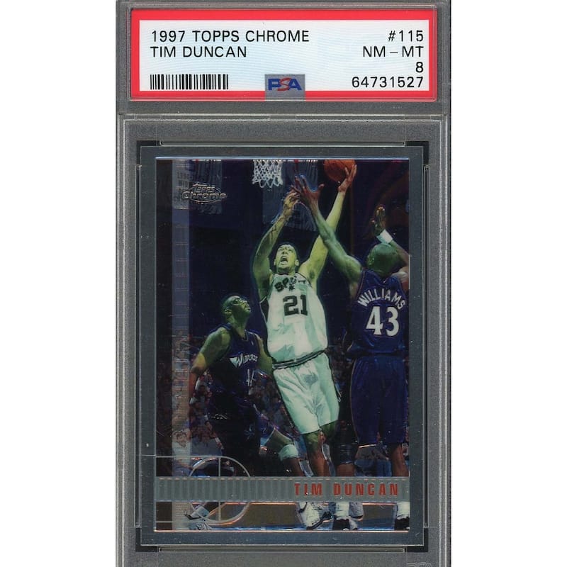 Tim Duncan 1997 Topps Chrome Basketball Rookie Card RC #115 Graded PSA 8 - 8'6" x 11'6"
