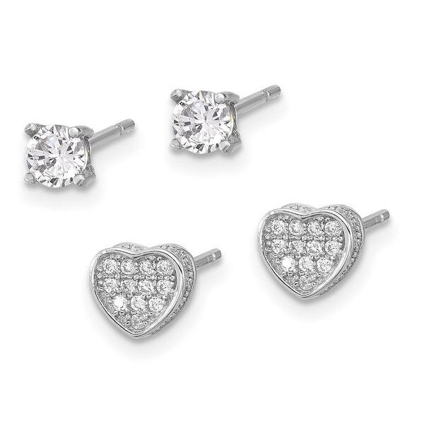 Sterling Silver Pavé CZ Heart & 4mm CZ Stud Post Earrings Set Sterling Silver Pavé CZ Heart & 4mm CZ Stud Post Earrings Set