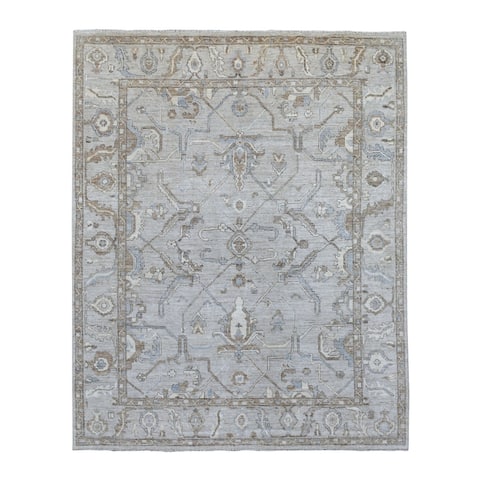 Shahbanu Rugs Soft and Supple Wool Hand Knotted Gray Oushak Oriental Rug (8'2" x 10'4") - 8'2" x 10'4"