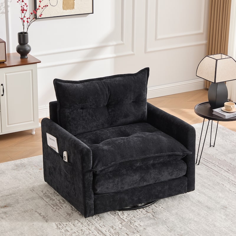 GDFStudio - Chenille 36.22" Swivel Barrel Chair - Black