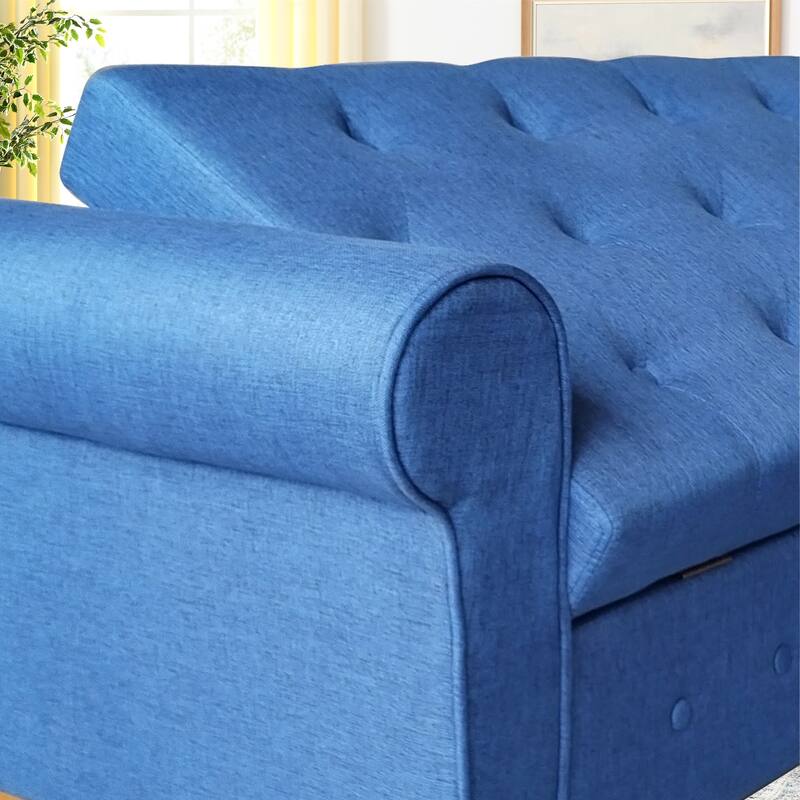 62" Bedroom Tufted Button Storage Bench, Window Bench, Rolled Arm Design for Bedroom, Living Room