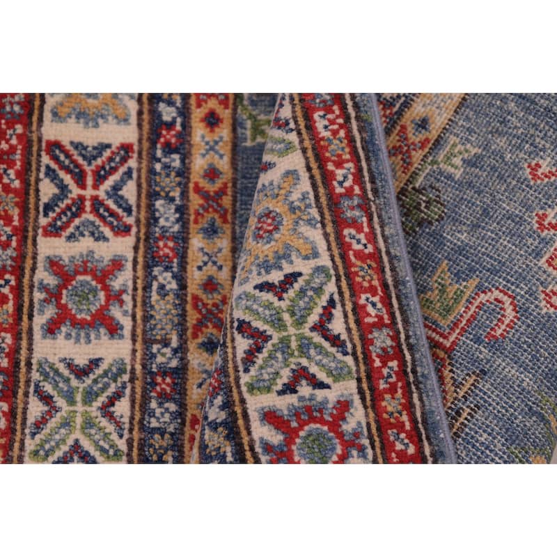 Rustic Kazak Isla Light Blue/Beige Wool Runner - 2'8'' x 9'6''