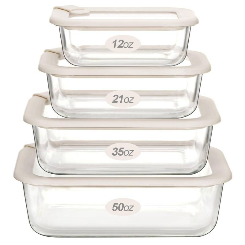 Glass Food Storage Containers with Glass Lids - 4 P - 4 Piece