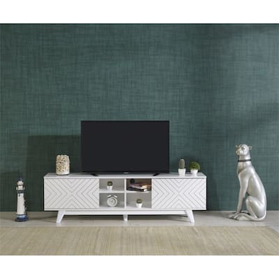 TV Stand Console Wood TV Cabinet with 2 Closet Spaces for Living Room