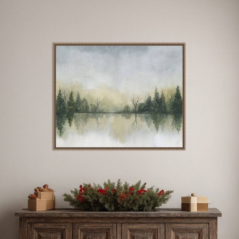 Hazy Cove II by Grace Popp (28 x 23 in.), Framed Canvas Wall Art Print - Sylvie Beaded Dark Gold
