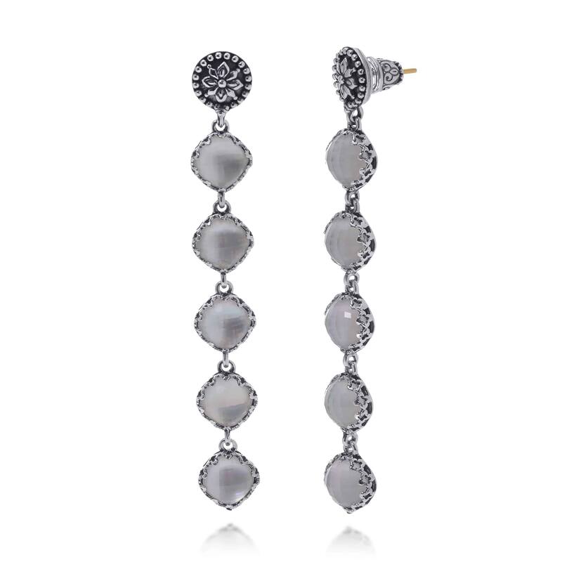 Konstantino Sterling Silver, Mother of Pearl & Rock Crystal Doublet Dangle Earrings - Silver - 3", Width: 3/8" (10mm)