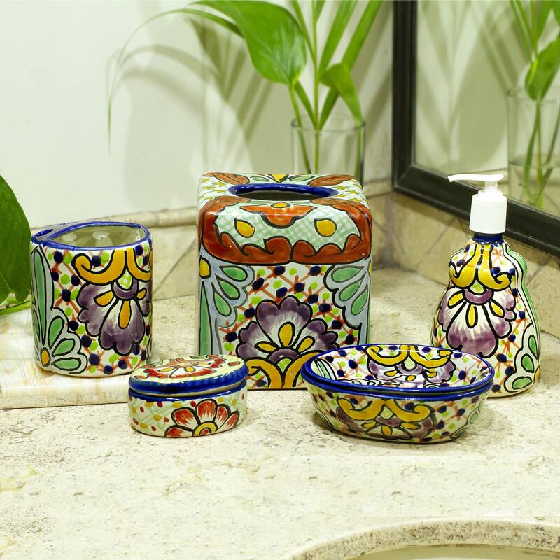 Novica Handmade Hidalgo Bouquet Ceramic Liquid Soap Dispenser - Multi