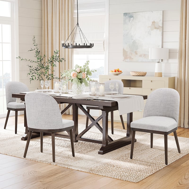 Upholstered Fabric Dining Chairs with Curved Backrest